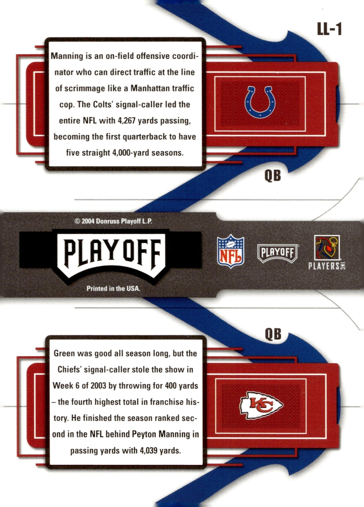 Peyton Manning / Trent Green 2004 Playoff Prestige League Leaders #LL - 1 - Collector Store LLC