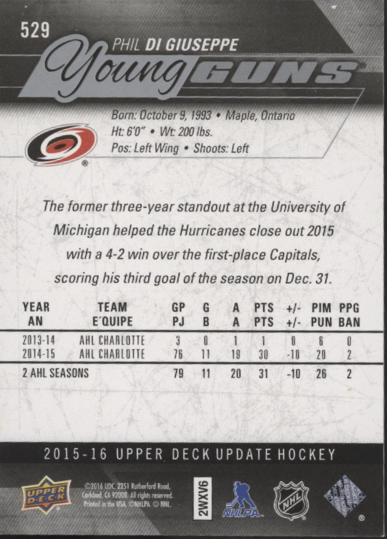 Phil Di Giuseppe 2015 - 16 Upper Deck Update Series Young Guns RC 529 - Collector Store LLC