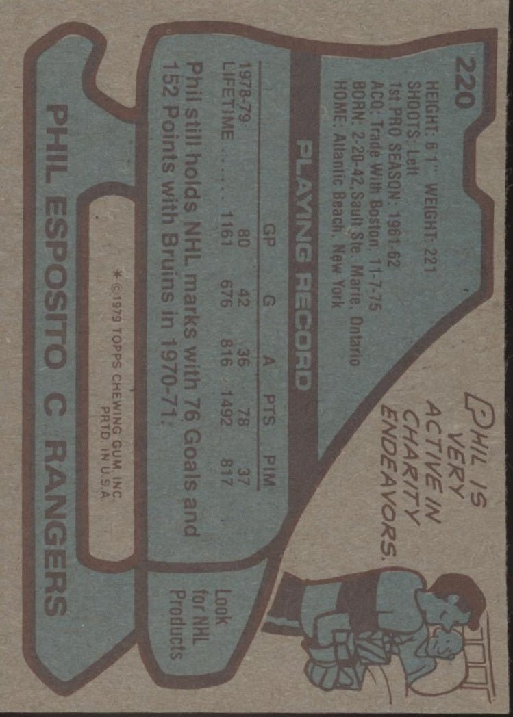Phil Esposito 1979 - 80 Topps #220 New York Rangers EX - Collector Store LLC