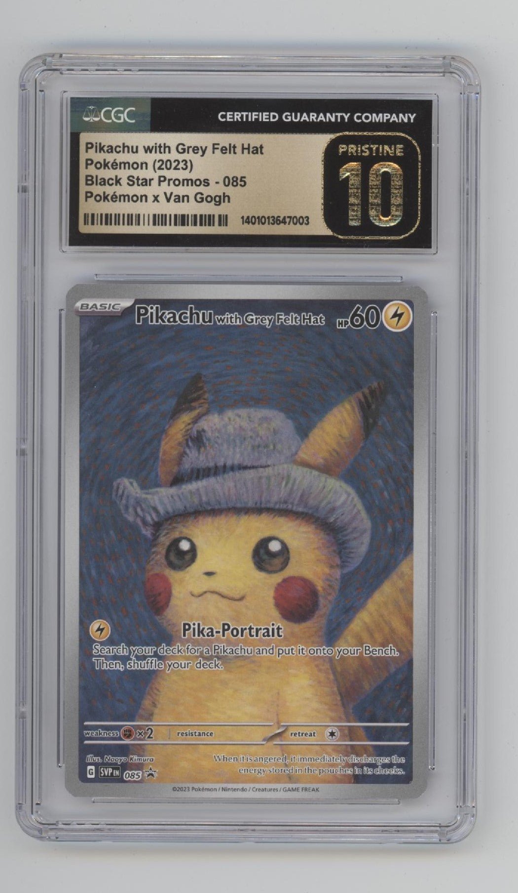 Pikachu w Grey Felt Hat Pokemon Black Star Promo x Van Gogh #085 CGC 10 Pristine - Collector Store LLC Pikachu w Grey Felt Hat Pokemon Black Star Promo x Van Gogh #085 CGC 10 Pristine - Collector Store LLC