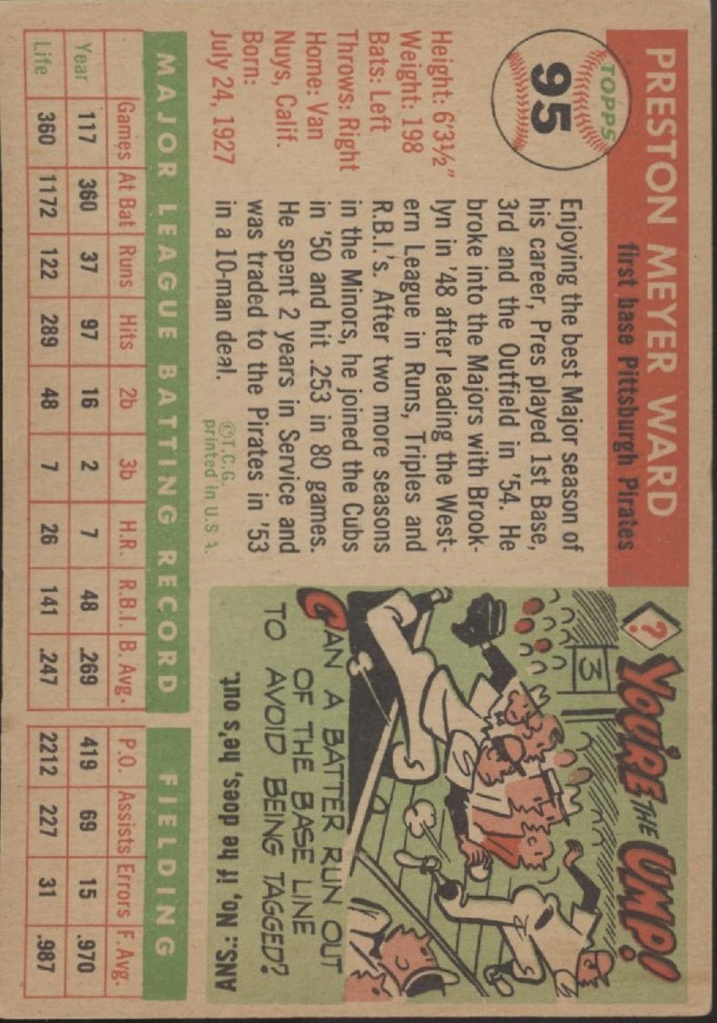 Preston Ward 1955 Topps #95 Pittsburgh Pirates VG #2 - Collector Store LLC