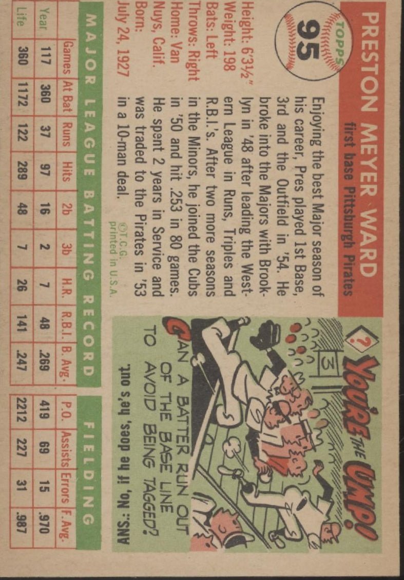 Preston Ward 1955 Topps #95 Pittsburgh Pirates VG #3 - Collector Store LLC