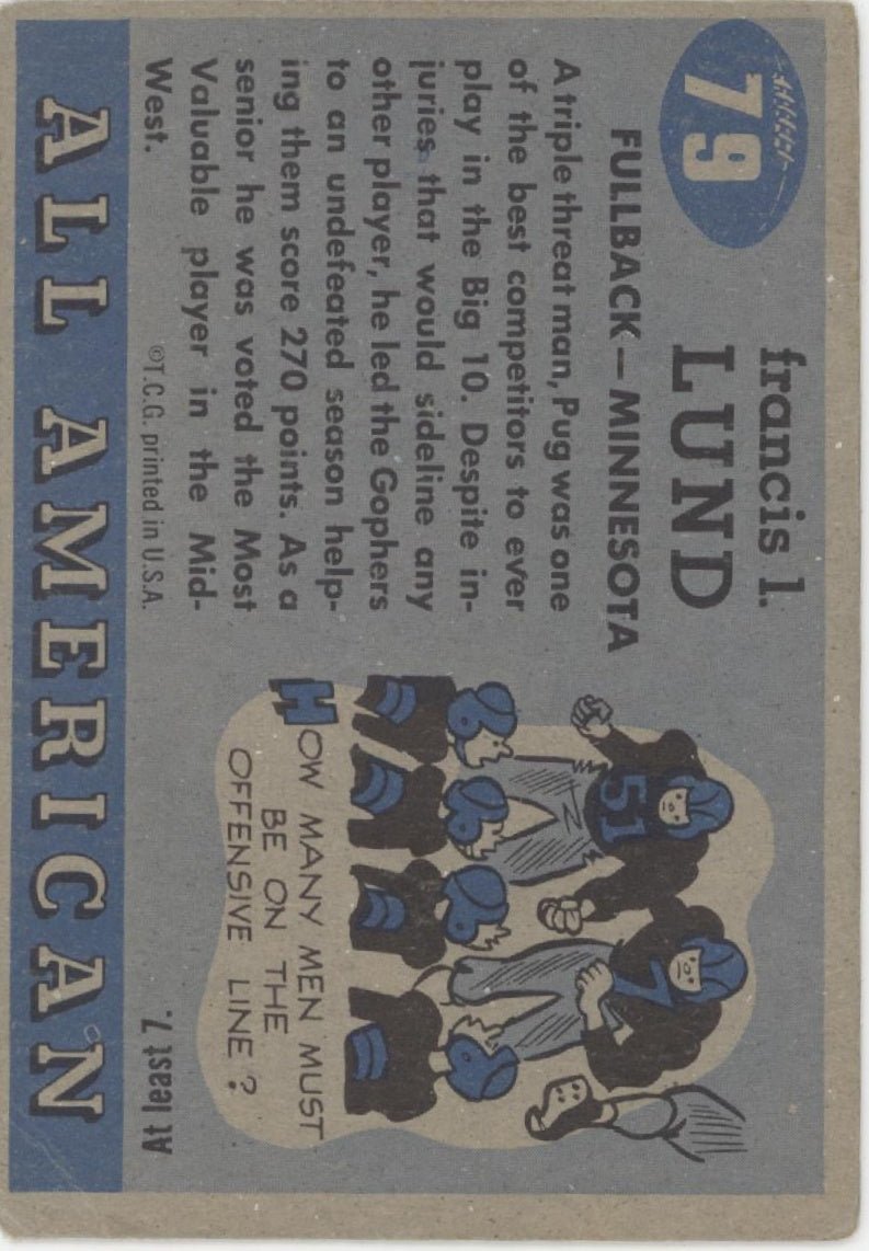 Pug Lund 1955 Topps All American RC #79 VG - Collector Store LLC