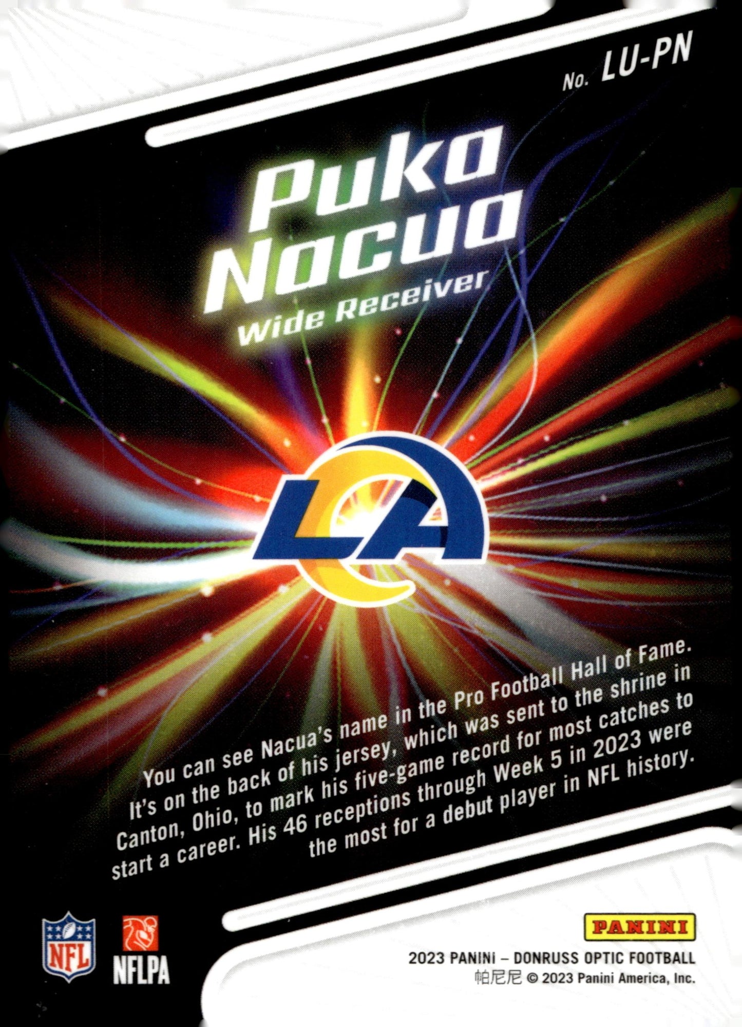 Puka Nacua 2023 Panini Donruss Optic Light It Up! RC #LU - PN - Collector Store LLC