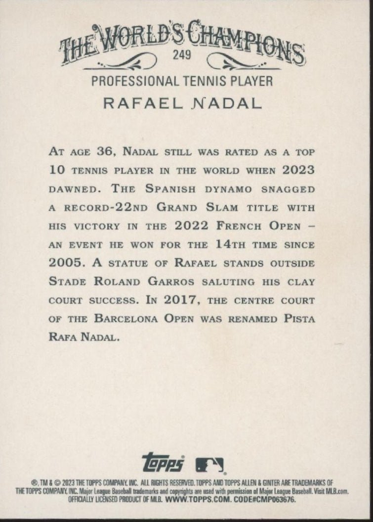 Rafael Nadal 2023 Topps Allen & Ginter Holo #249 - Collector Store LLC