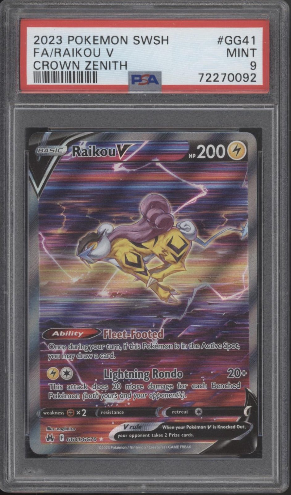 Raikou Pokemon Crown Zenith Full Art #GG41 PSA 9 - Collector Store LLC