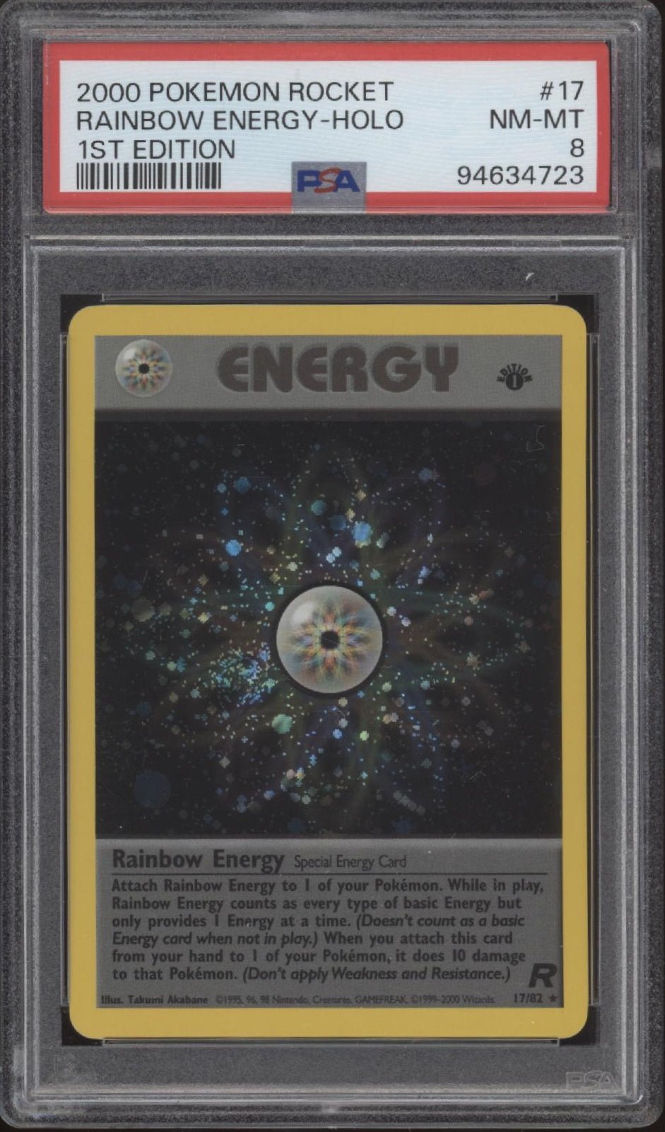 Rainbow Energy Pokemon Team Rocket Holo 1st Edition #17 PSA 8 - Collector Store LLC
