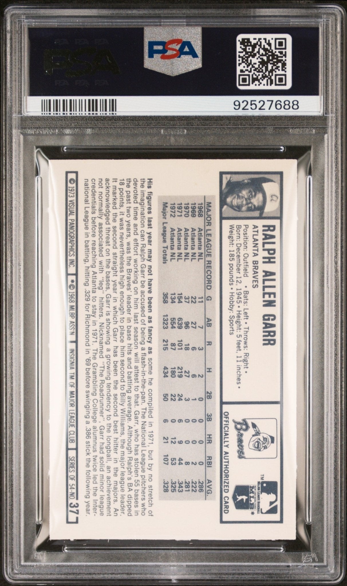 Ralph Garr 1973 Kellogg's #37 PSA 9 - Collector Store LLC