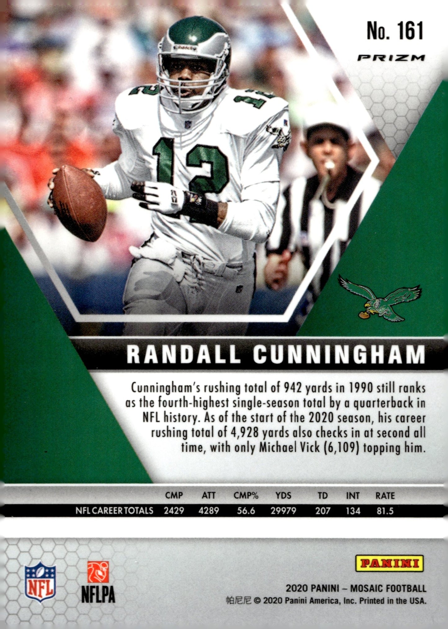 Randall Cunningham 2020 Panini Mosaic Green Prizm #161 - Collector Store LLC