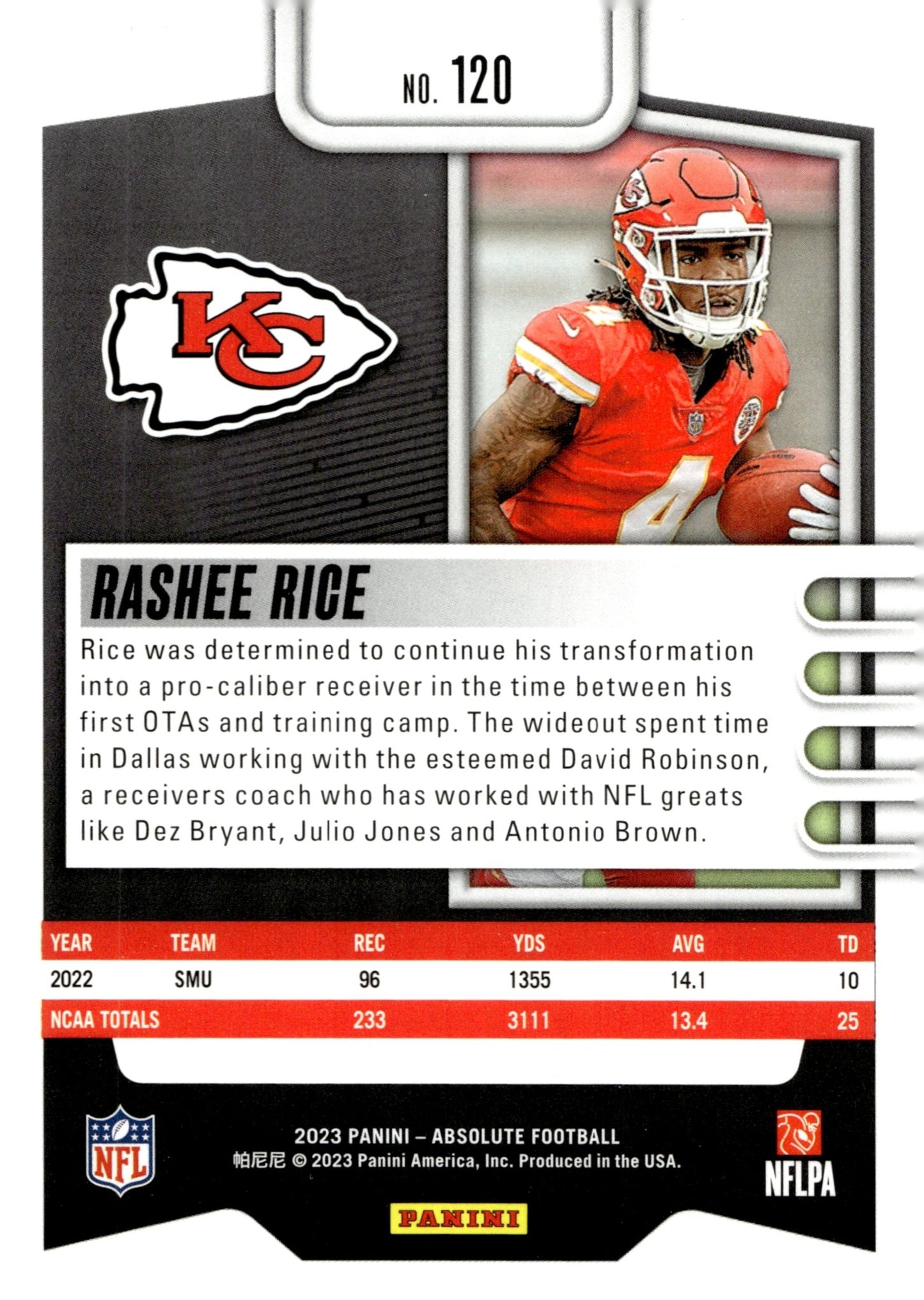 Rashee Rice 2023 Panini Absolute RC #120 - Collector Store LLC