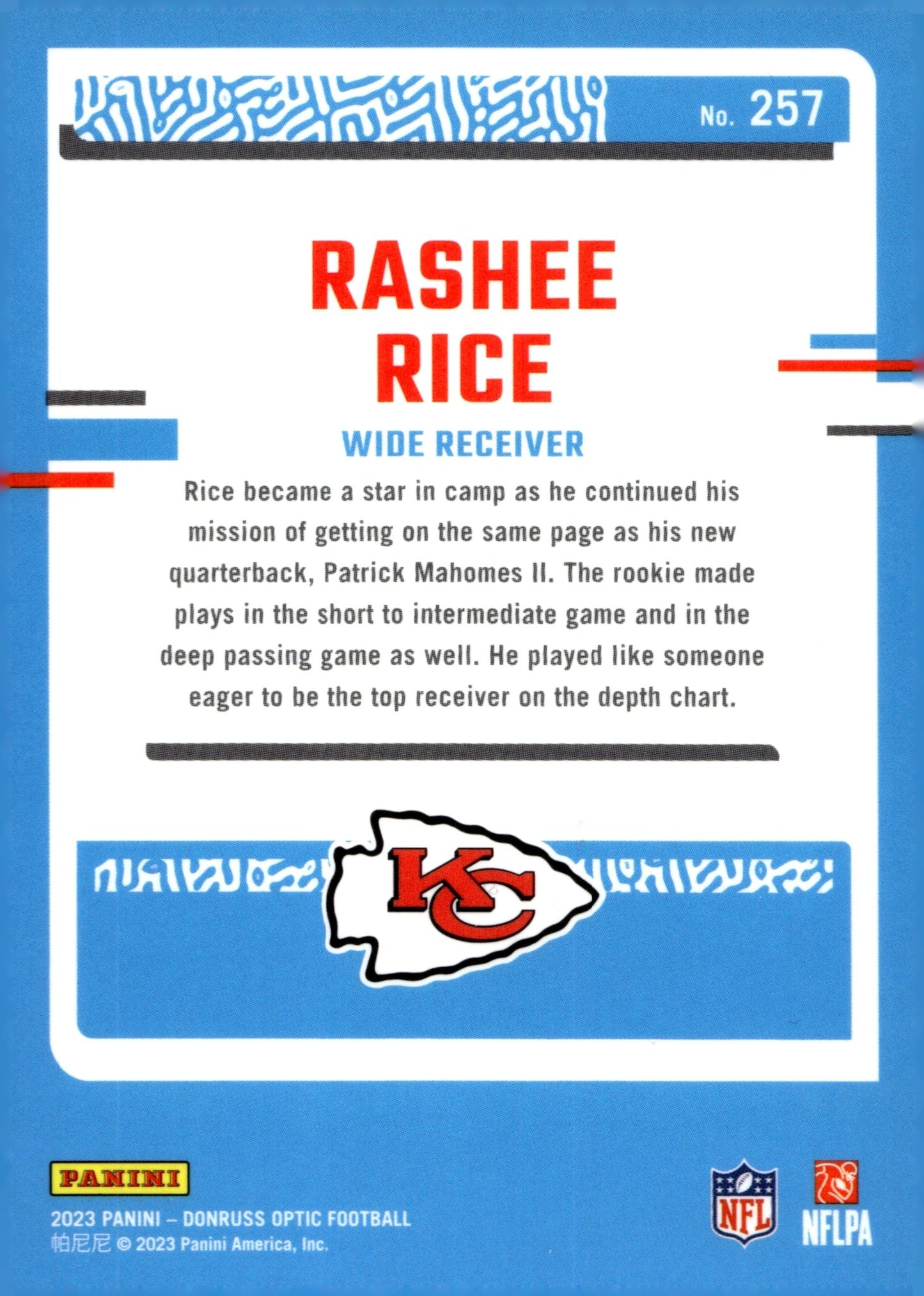 Rashee Rice 2023 Panini Donruss Optic Rated Rookie RC #257 #1 - Collector Store LLC