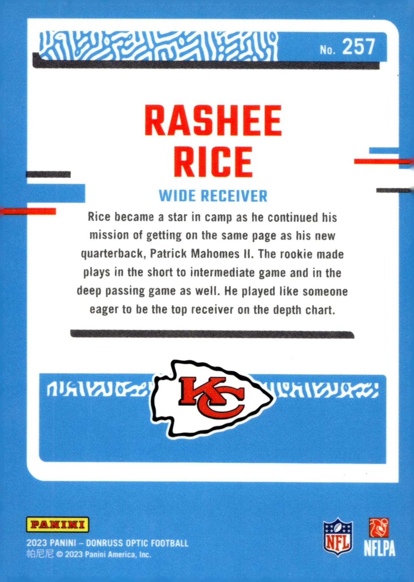 Rashee Rice 2023 Panini Donruss Optic Rated Rookie RC #257 #2 - Collector Store LLC