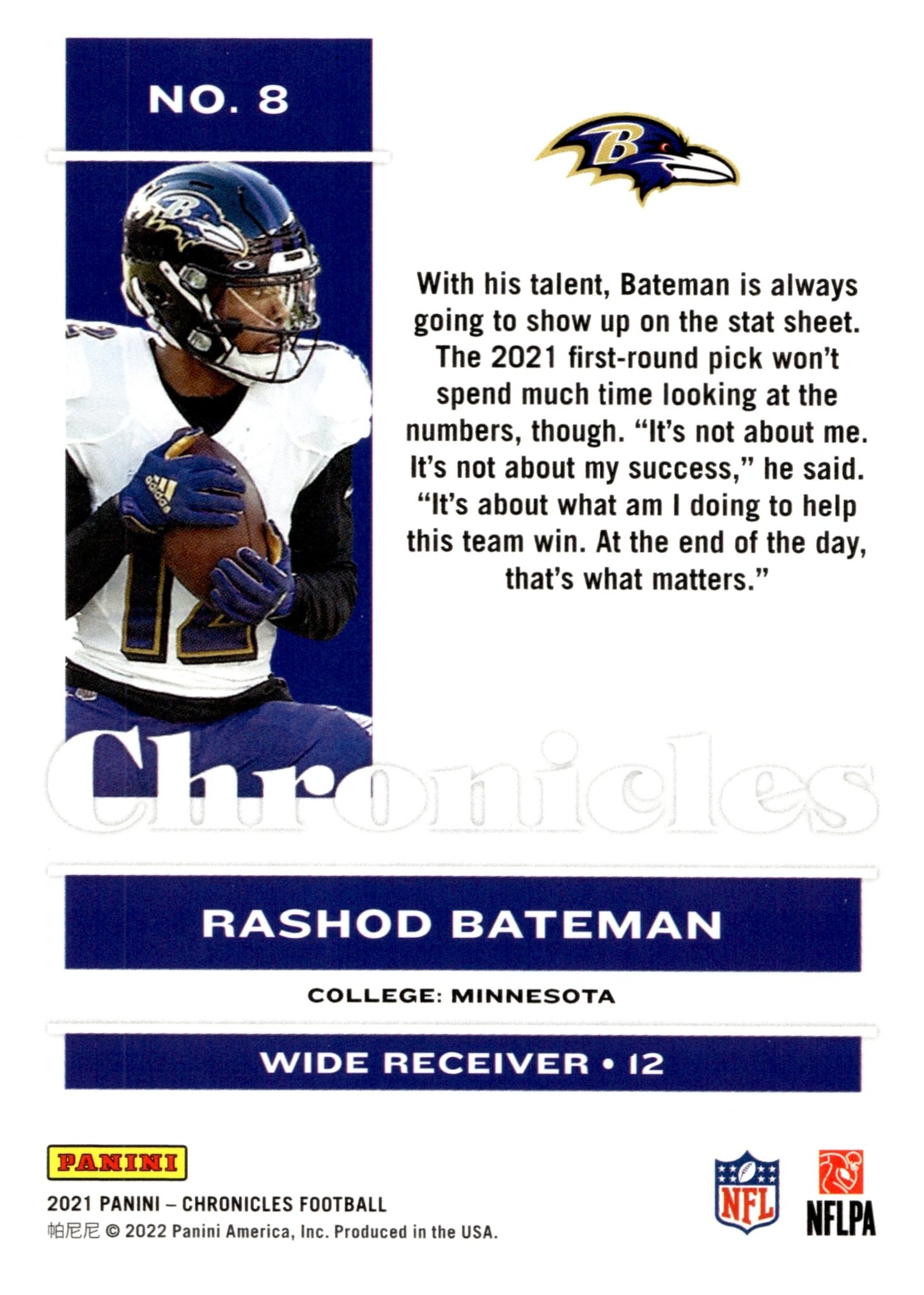 Rashod Bateman 2021 Panini Chronicles RC #8 #2 - Collector Store LLC