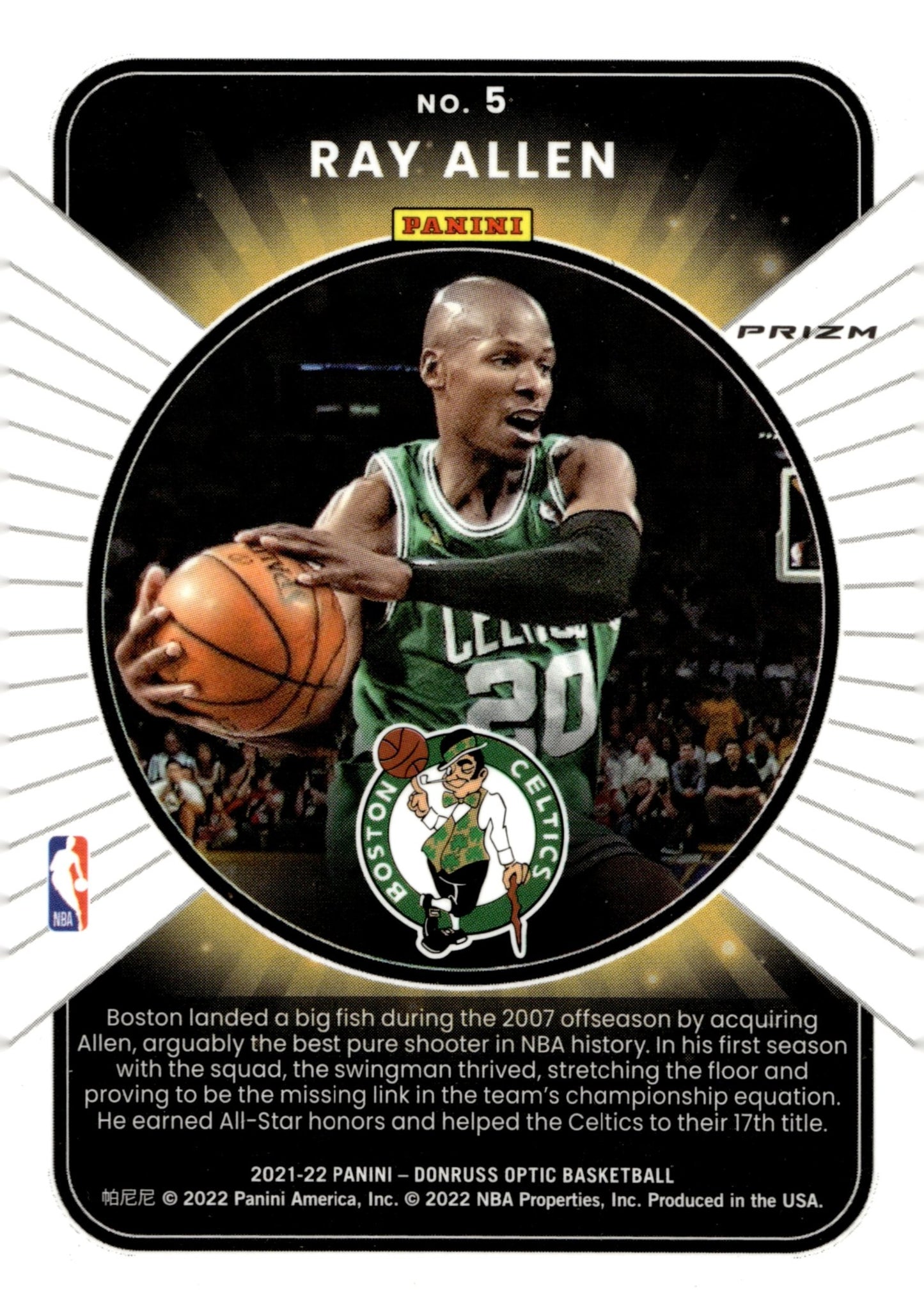 Ray Allen 2021 - 22 Panini Donruss Optic Winner Stays Purple Prizm #5 #1 - Collector Store LLC