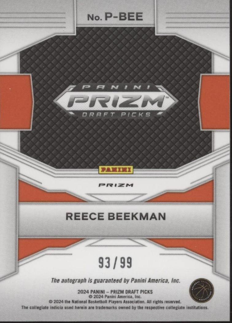Reece Beekman 2024 Panini PRizm Draft Picks Penmanship Purple Ice RC Auto 93/99 - Collector Store LLC