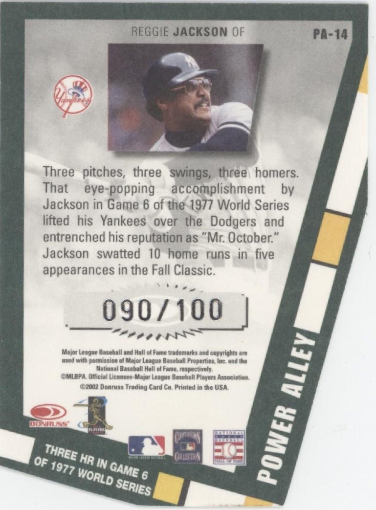 Reggie Jackson 2002 Donruss Originals Power Alley Die - Cut 090/100 #PA - 14 - Collector Store LLC