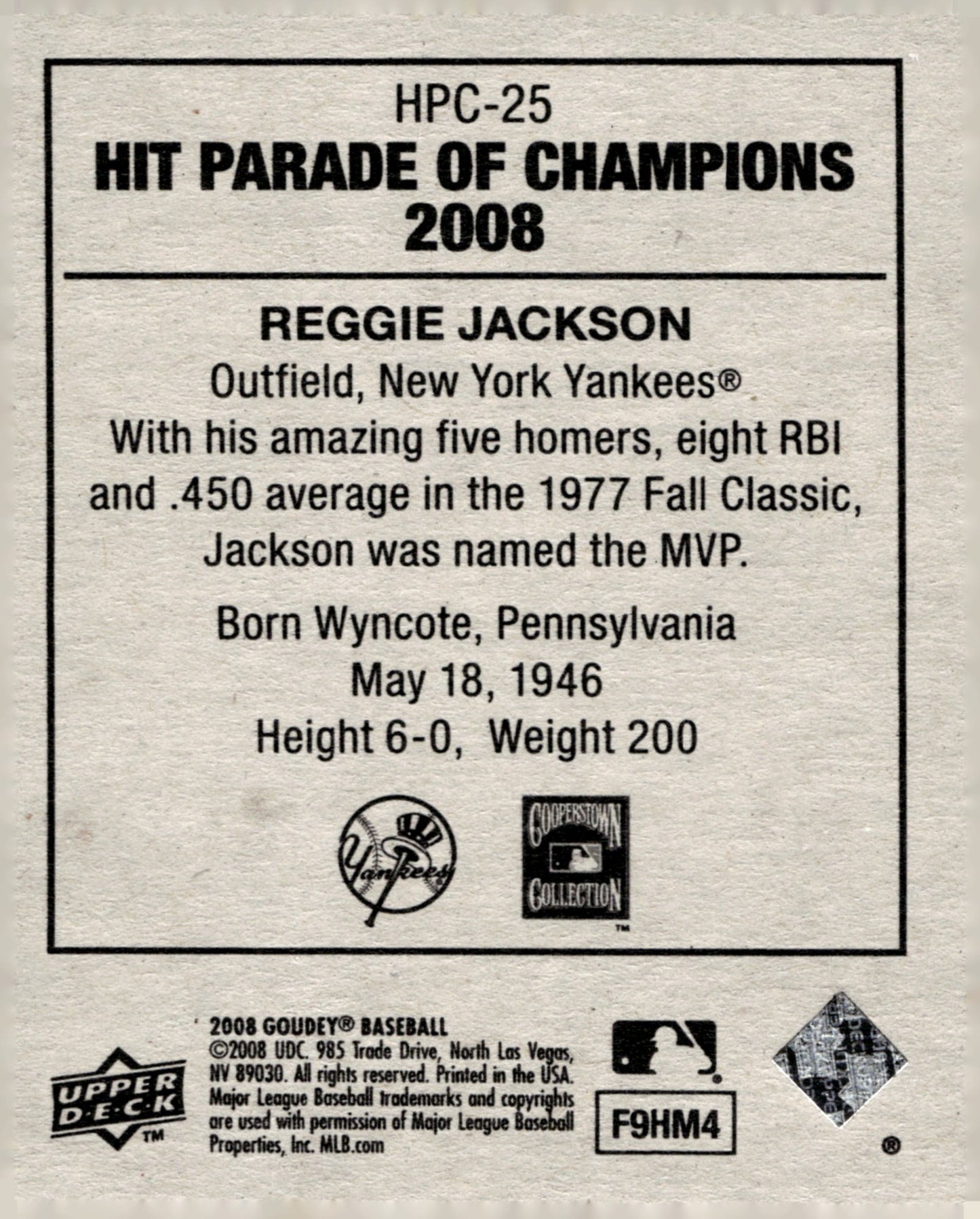 Reggie Jackson 2008 Upper Deck Goudey Hit Parade of Champions #HPC - 25 - Collector Store LLC