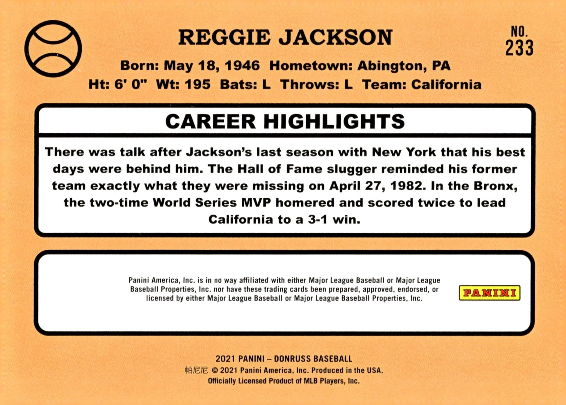 Reggie Jackson 2021 Panini Donruss Red 0506/2021 #233 - Collector Store LLC