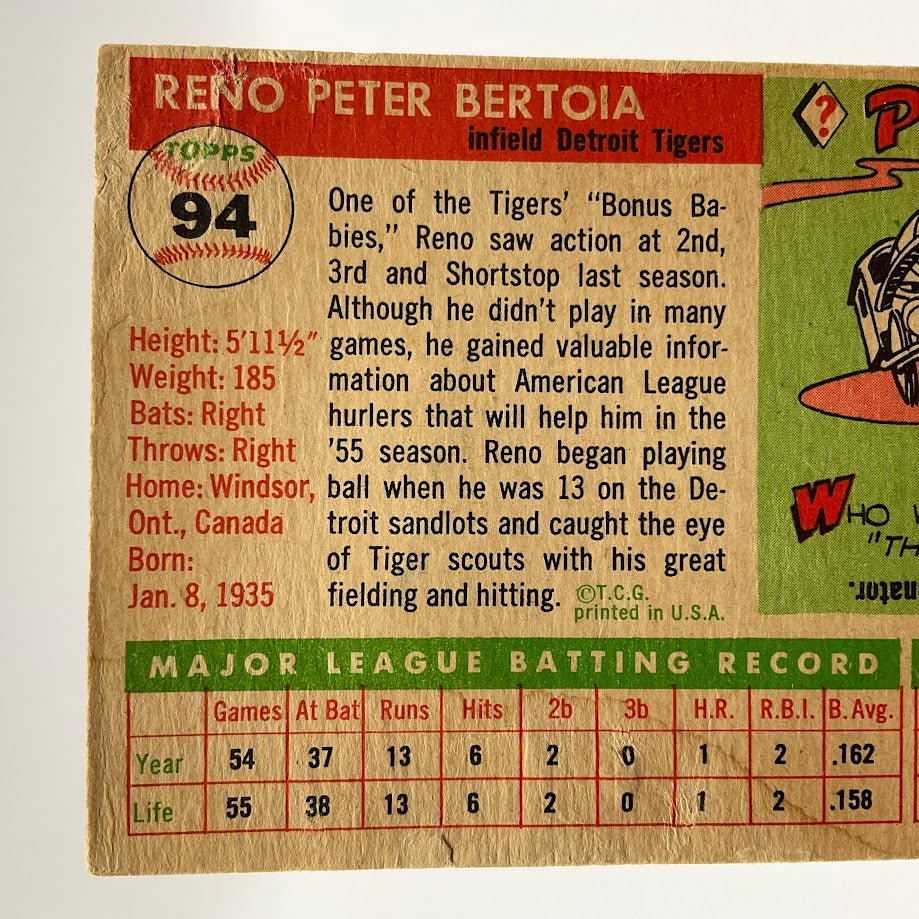 Reno Bertoia 1955 Topps #94 Detroit Tigers GD #2 - Collector Store LLC