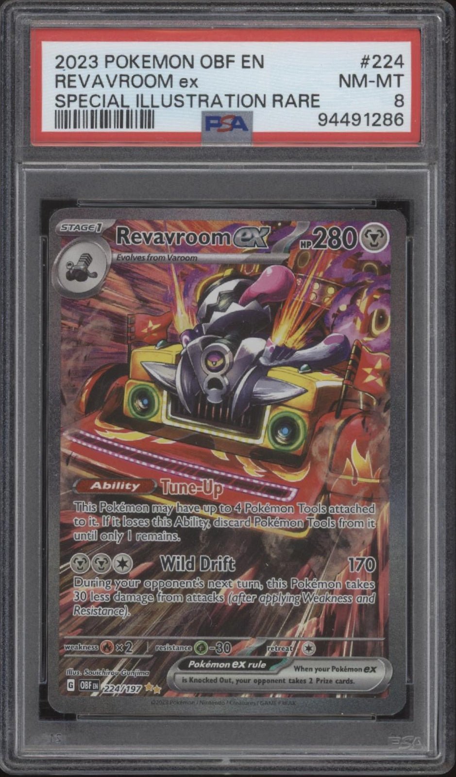 Revavroom ex Pokemon Obsidian Flames Special Illustration Rare #224 PSA 8 - Collector Store LLC Revavroom ex Pokemon Obsidian Flames Special Illustration Rare #224 PSA 8 - Collector Store LLC