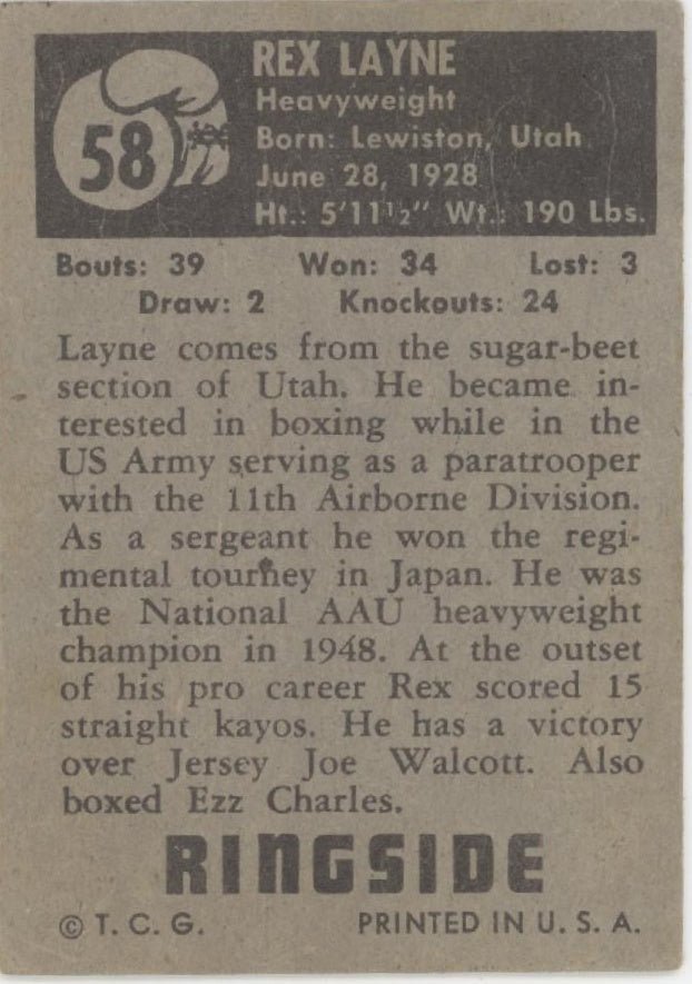 Rex Layne 1951 Topps Ringside #58 VG #2 - Collector Store LLC