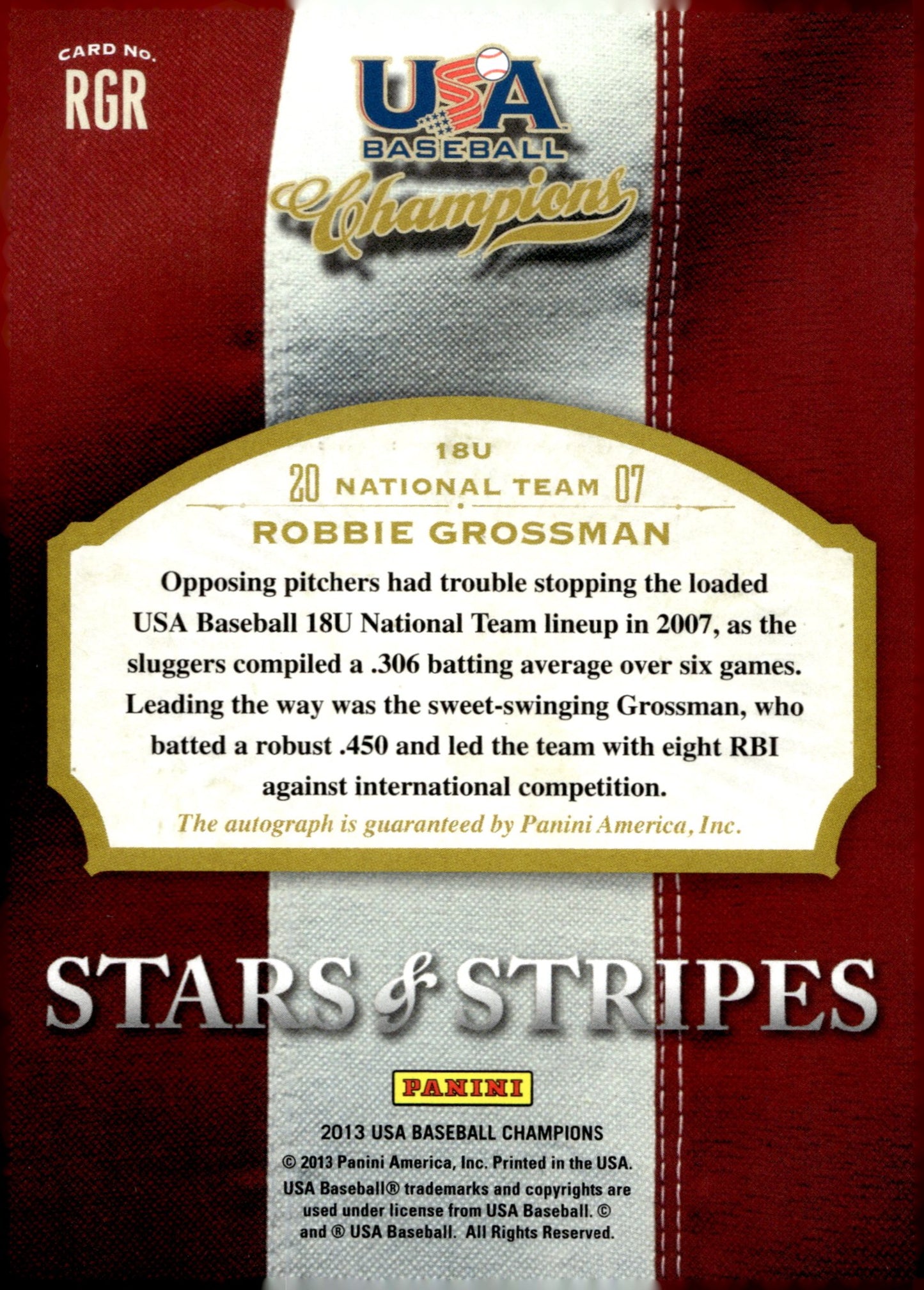 Robbie Grossman 2013 Panini USE Baseball Champions Stars & Stripes Auto 487/999 - Collector Store LLC