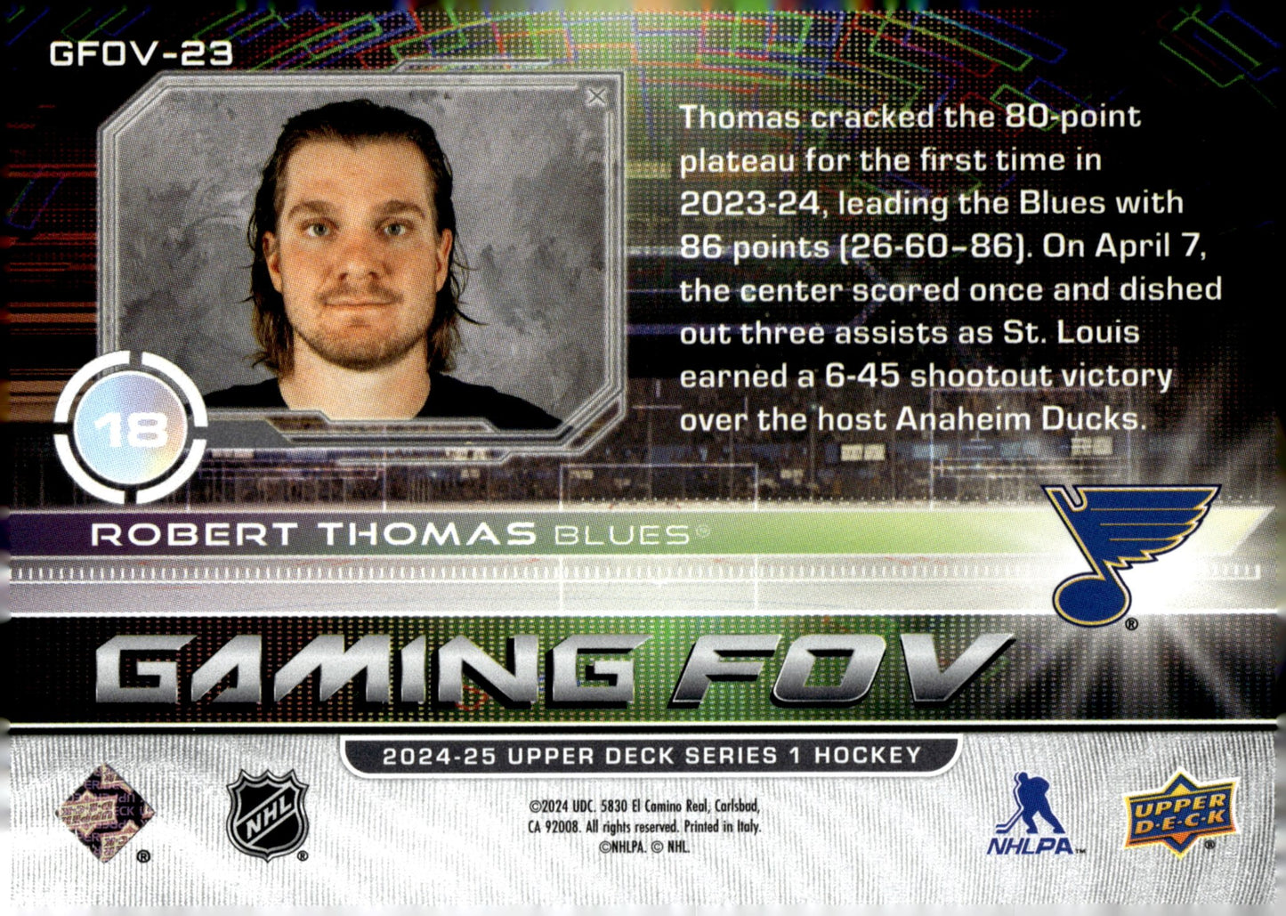 Robert Thomas 2024 - 25 Upper Deck Series 1 Gaming FOV #GFOV - 23 - Collector Store LLC