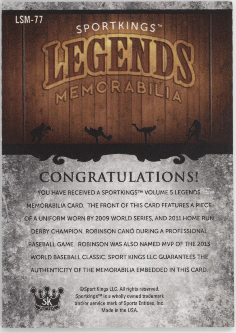 Robinson Cano 2023 Sport Kings Volume #5 Legends Swatch #LSM - 77 - Collector Store LLC