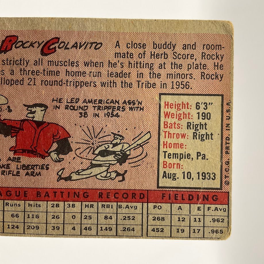 Rocky Colavito 1958 Topps #368 Cleveland Indians GD - Collector Store LLC