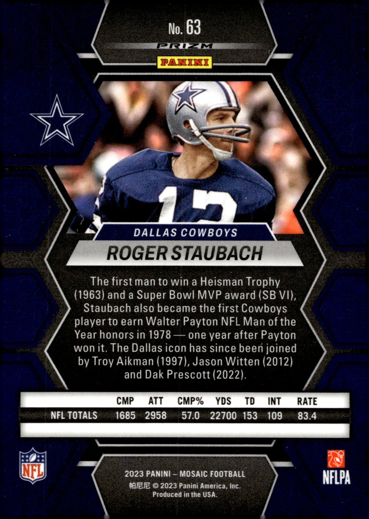 Rodger Staubach 2023 Panini Mosaic Prizm #63 - Collector Store LLC