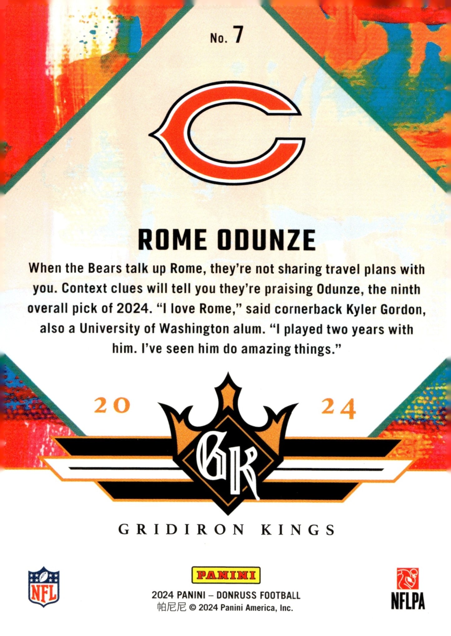 Rome Odunze 2024 Panini Donruss Gridiron Kings RC #7 - Collector Store LLC
