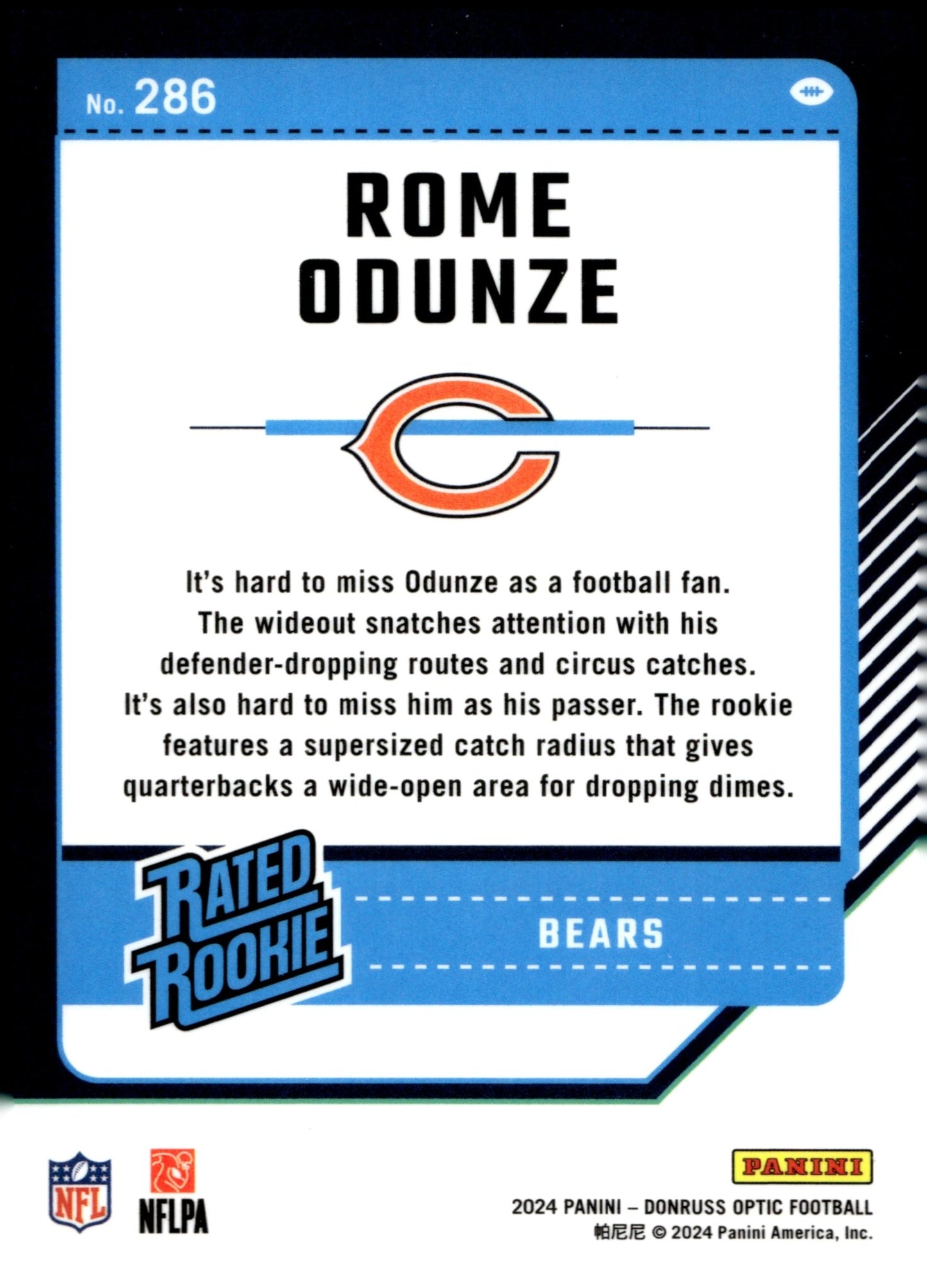 Rome Odunze 2024 Panini Donruss Optic Rated Rookie RC 286 1 - Collector Store LLC