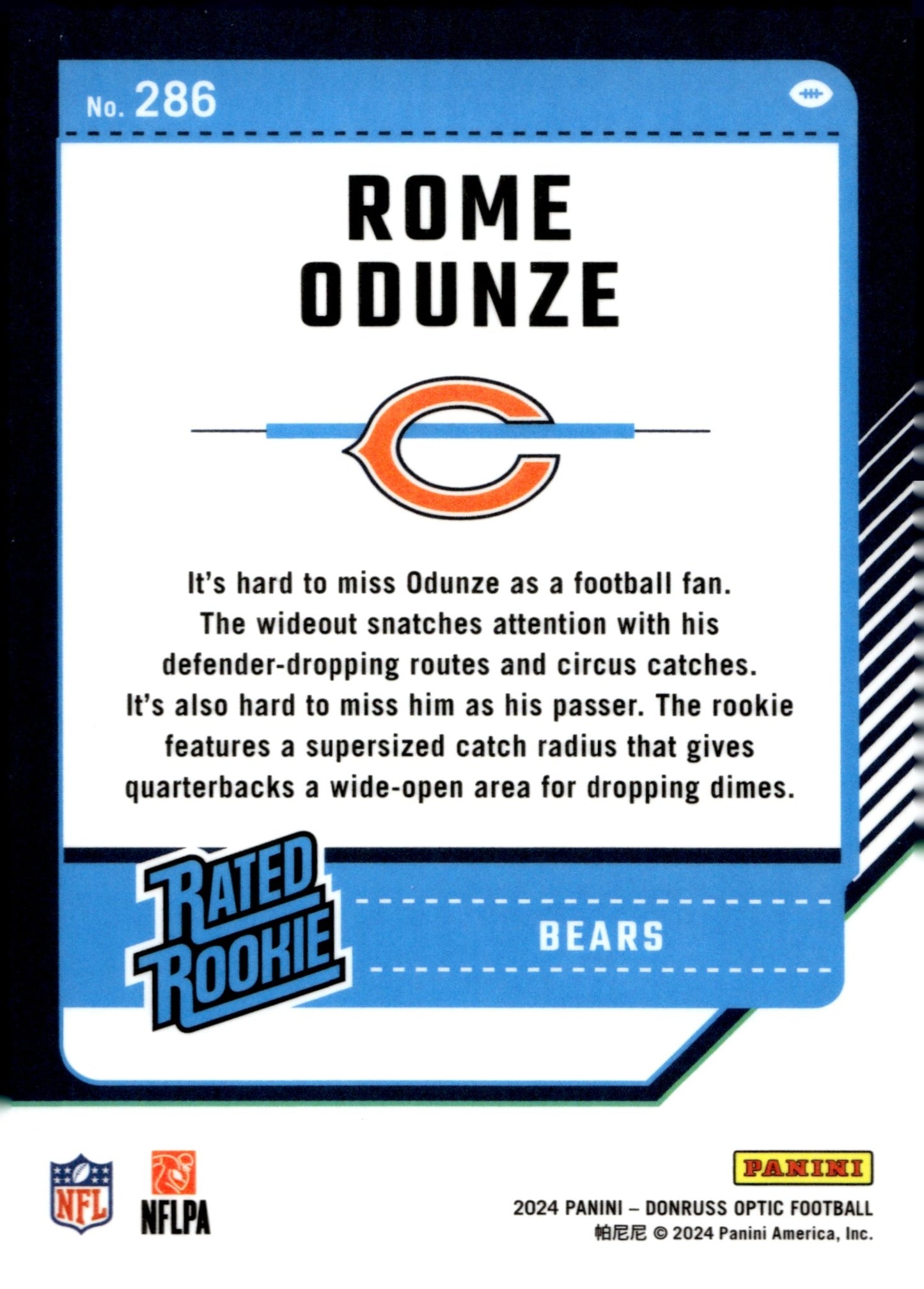 Rome Odunze 2024 Panini Donruss Optic Rated Rookie RC 286 2 - Collector Store LLC