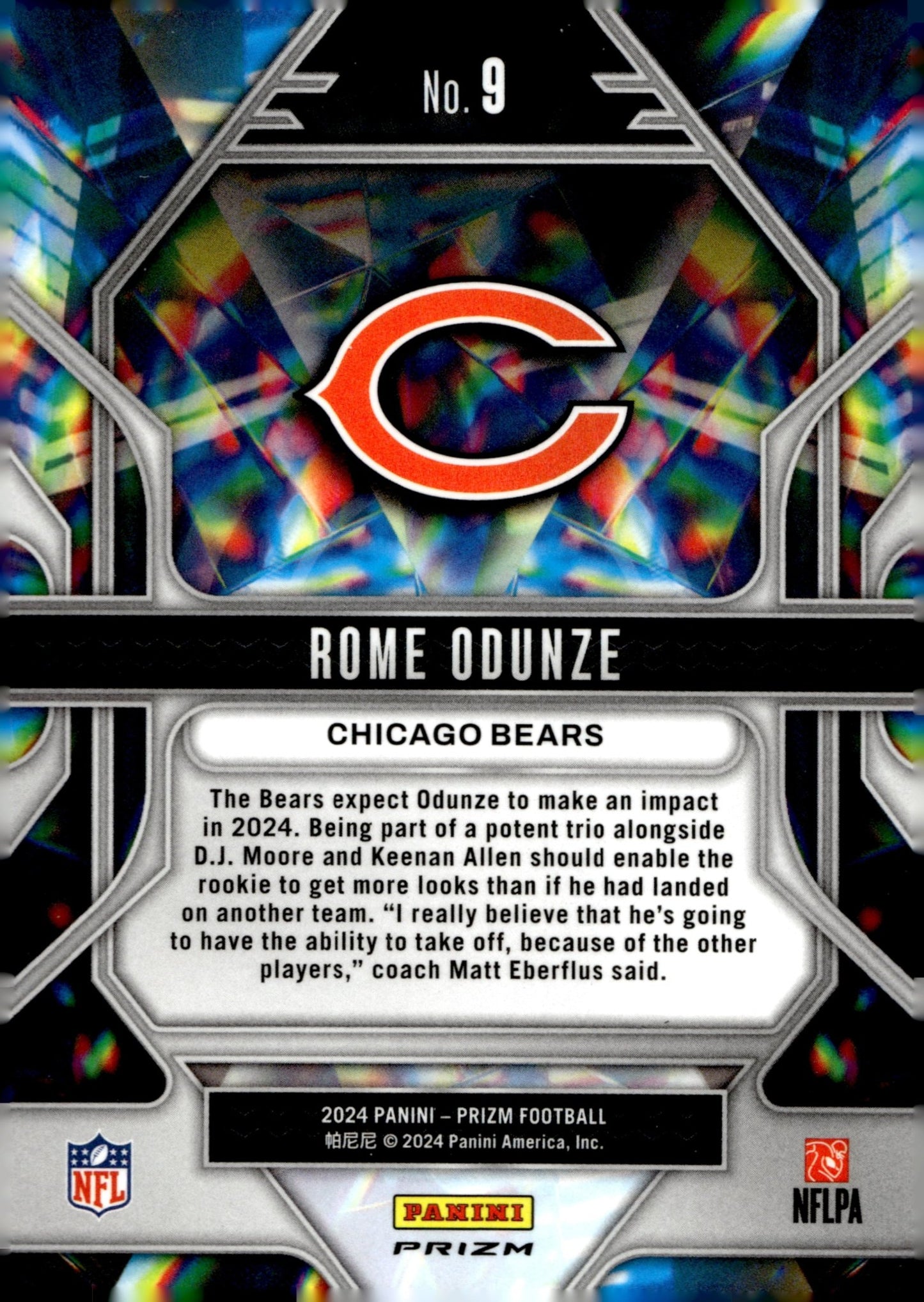 Rome Odunze 2024 Panini Prizm Prizmatic Green Prizm RC #9 #2 - Collector Store LLC