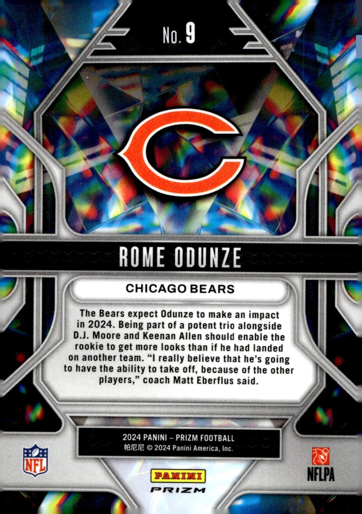 Rome Odunze 2024 Panini Prizm Prizmatic Green Prizm RC #9 - Collector Store LLC