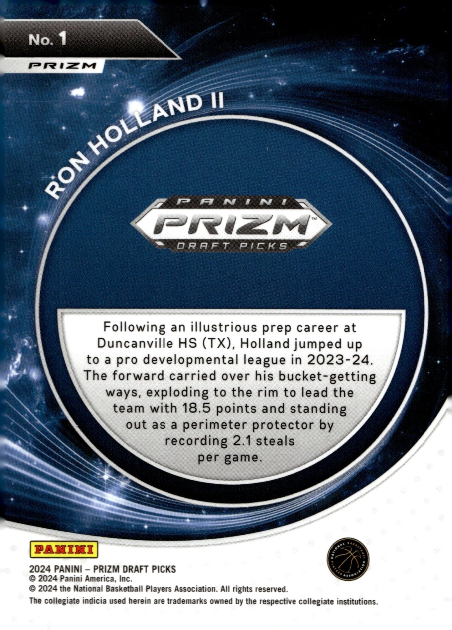 Ron Holland II 2024 Panini Prizm Draft Picks Student Orientation Ice Prizm RC #1 - Collector Store LLC