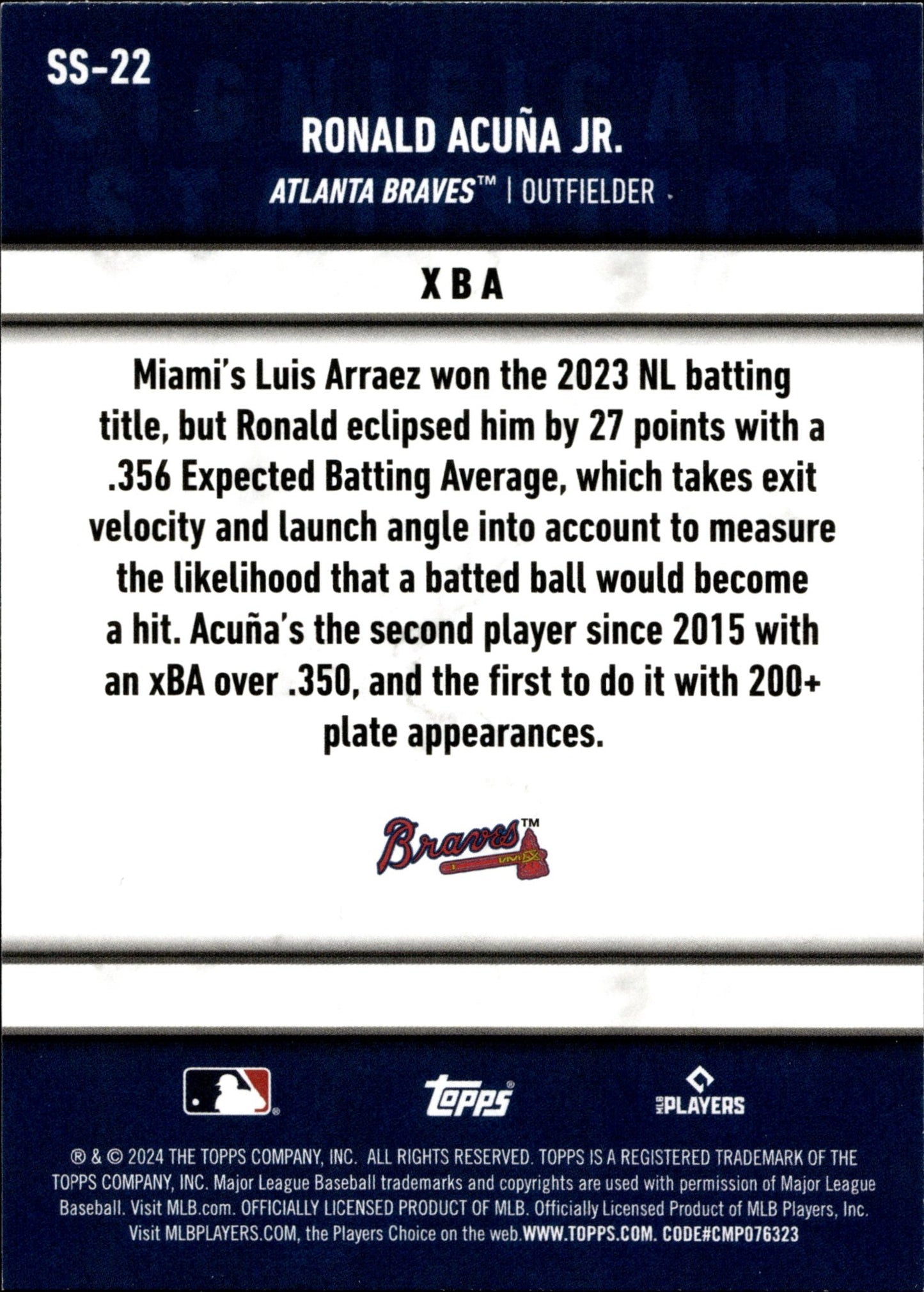 Ronald Acuna Jr. 2024 Topps Significant Statistics #SS - 22 - Collector Store LLC