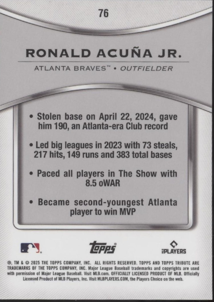 Ronald Acuna Jr. 2025 Topps Tribute 76 - Collector Store LLC