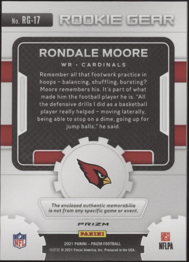 Rondale Moore 2021 Panini Prizm Rookie Gear Prizm Swatch RC #RG - 17 - Collector Store LLC