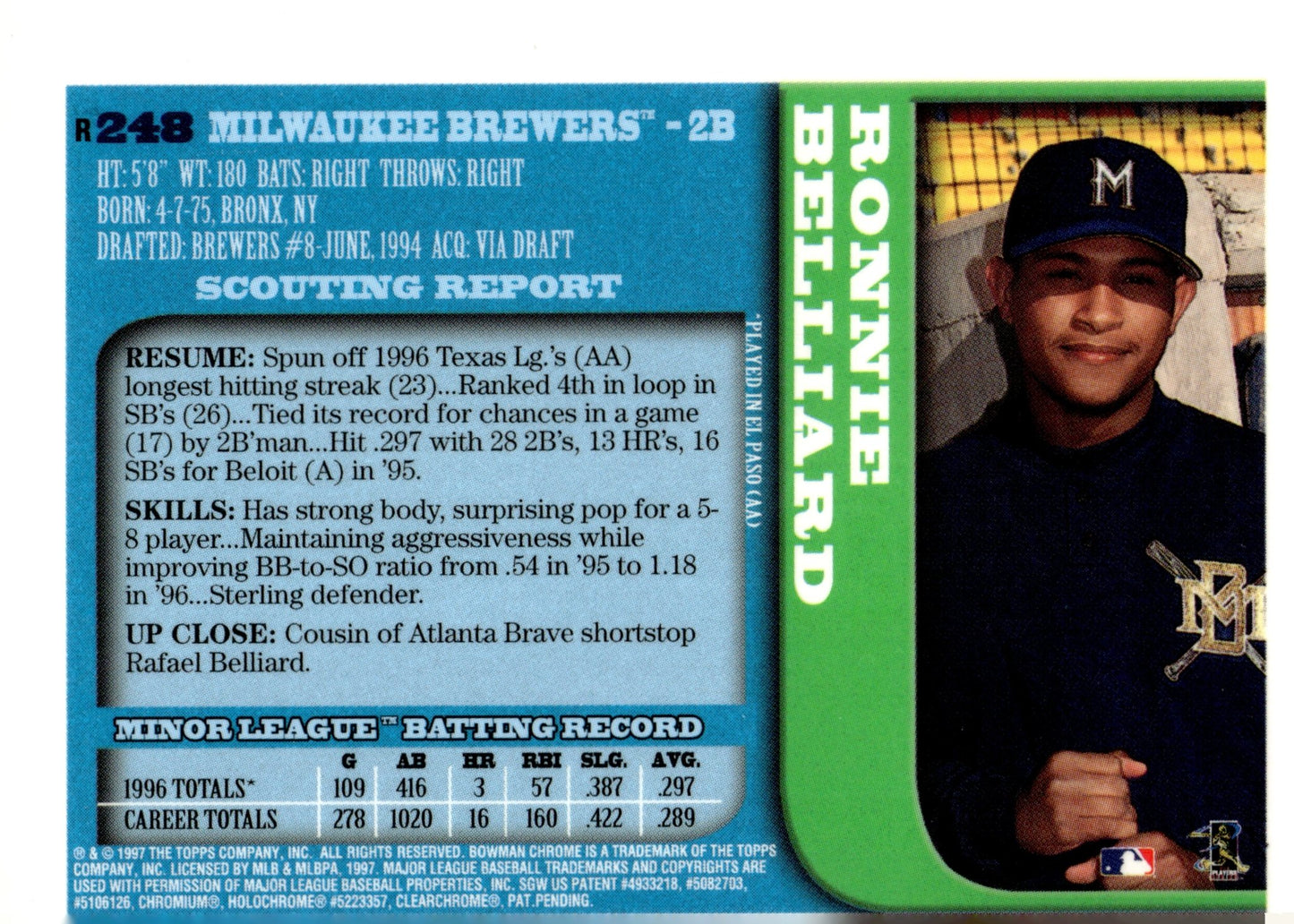 Ronnie Belliard 1997 Bowman Chrome Refractor #248 - Collector Store LLC