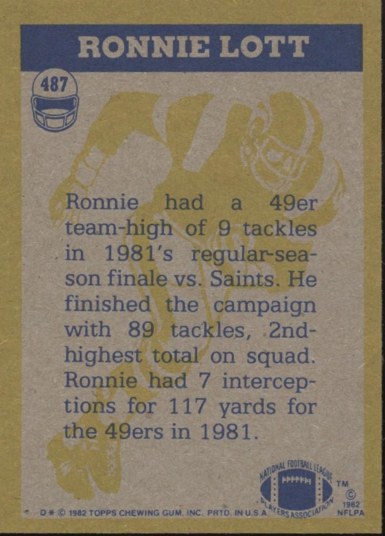 Ronnie Lott 1982 Topps In Action #487 San Francisco 49ers #2 - Collector Store LLC