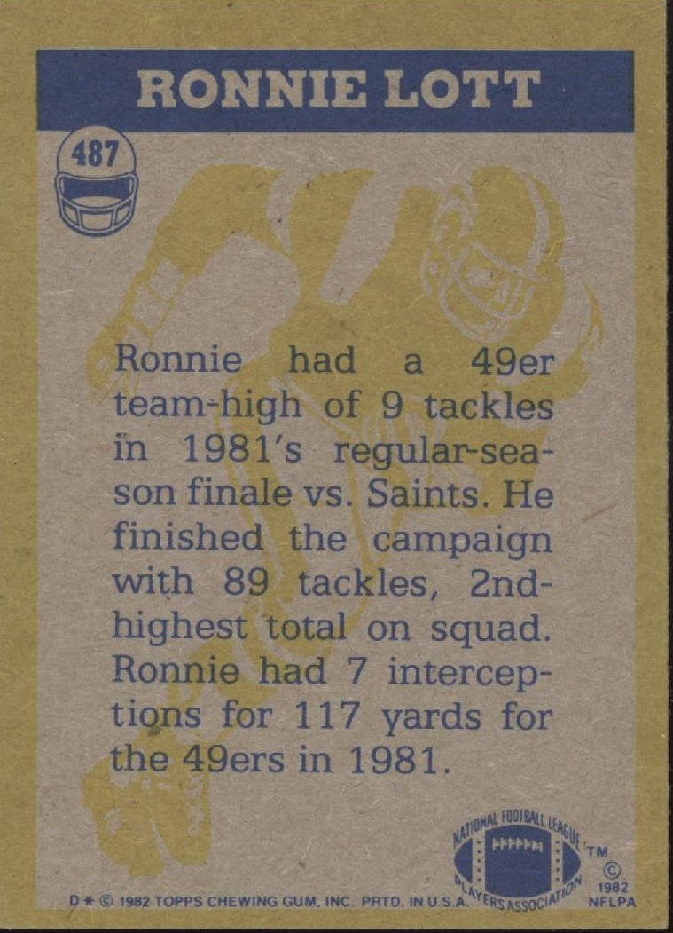 Ronnie Lott 1982 Topps In Action #487 San Francisco 49ers #6 - Collector Store LLC