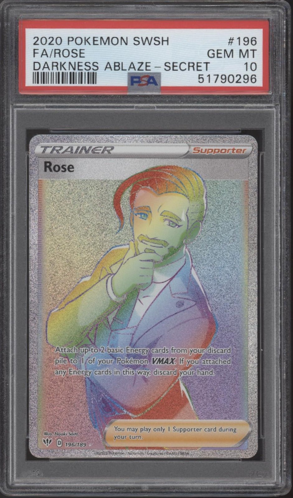Rose Pokemon Darkness Ablaze Secret Rare Full Art #196 PSA 10 - Collector Store LLC