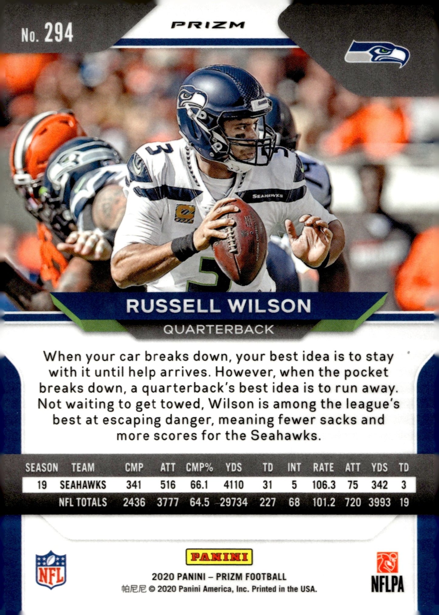 Russell Wilson 2020 Panini Prizm Neon Green Pulsar Prizm #294 - Collector Store LLC