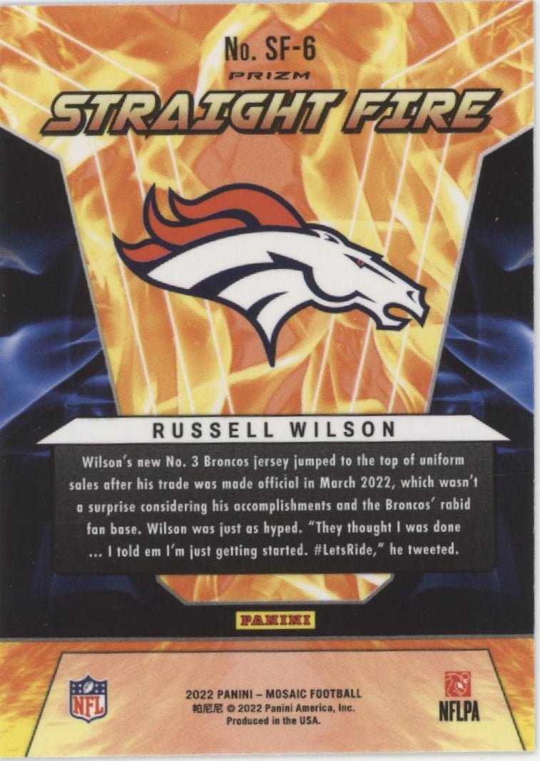 Russell Wilson 2022 Panini Mosaic Straight Fire Prizm #SF - 6 - Collector Store LLC