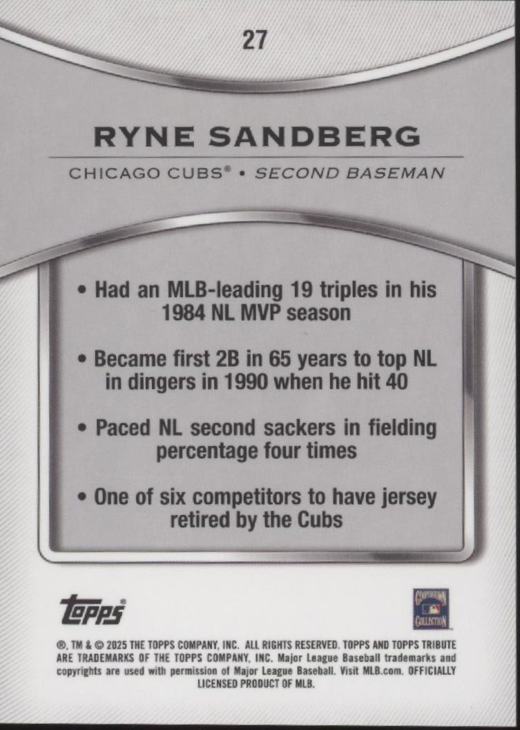 Ryne Sandberg 2025 Topps Tribute 27 - Collector Store LLC