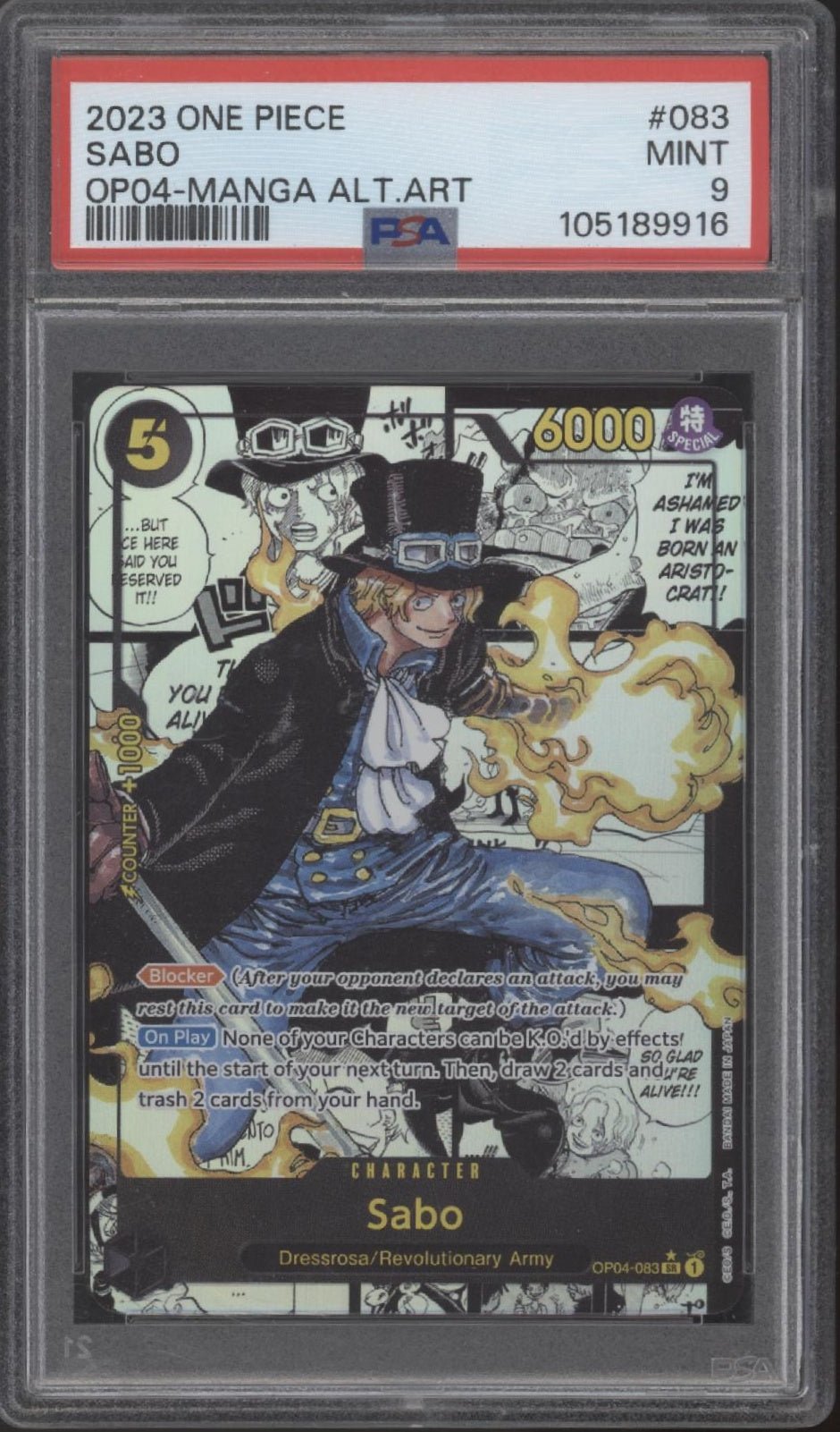 Sabo One Piece Card Game Kingdoms of Intrigue Manga Alternate Art #083 PSA 9 - Collector Store LLC