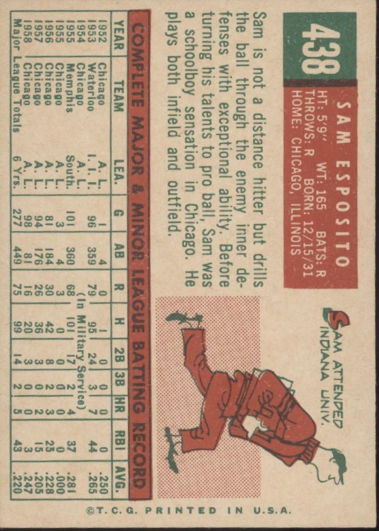 Sam Esposito 1959 Topps 438 Chicago White Sox EX - Collector Store LLC