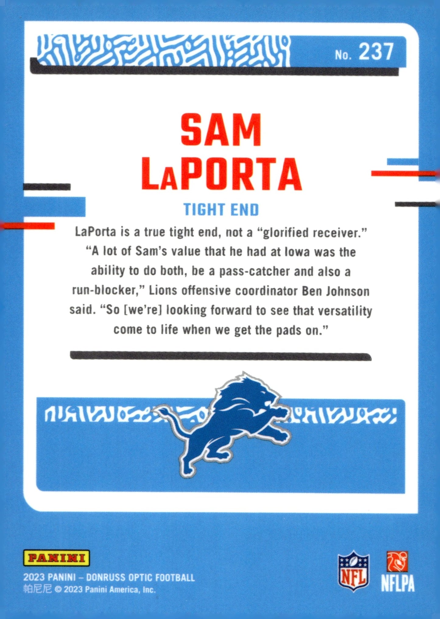 Sam LaPorta 2023 Panini Donruss Optic Rated Rookie RC #237 #2 - Collector Store LLC