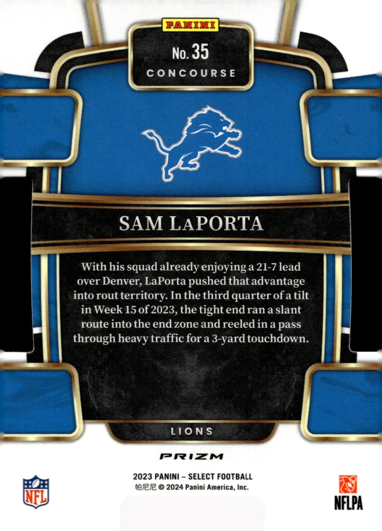 Sam LaPorta 2023 Panini Select Die - Cut Prizm RC #35 - Collector Store LLC
